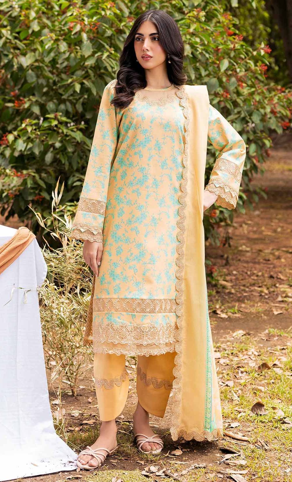 3-PC UNSTITCHED EMBROIDERED LAWN SHIRT WITH EMBROIDERED LAWN DUPATTA AND TROUSER CRN4-09